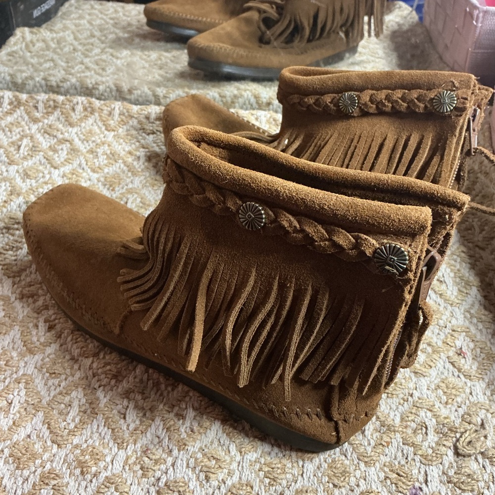 Minnetonka Tan Fringe Ankle Boots - Picture 4 of 5